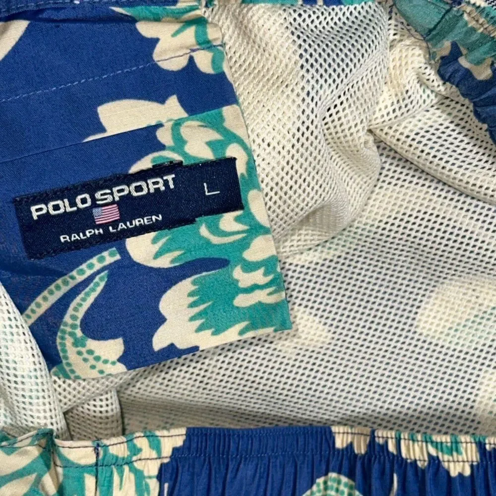 VTG Ralph Lauren Polo Sport Mesh Lined Swim Trunks Hawaiian Floral Shorts Mens L